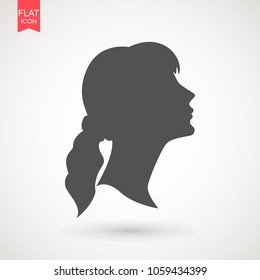 Young woman head vector silhouette isolated on white background. Portrait of woman in profile , isolated silhouette - vector illustration