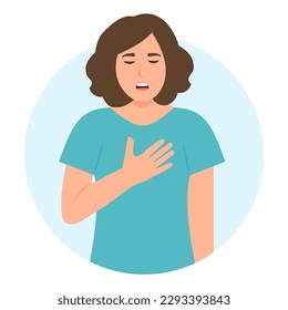A young woman with heavy breathing and shortness of breath. Breathing problem, asthma,respiratory illness. Vector illustration - Shutterstock ID 2293393843