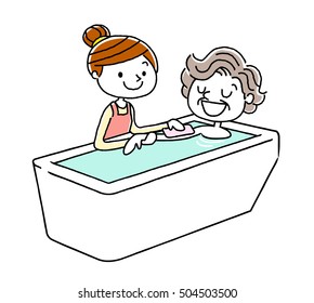 Young Woman To Help Bathing Senior Woman