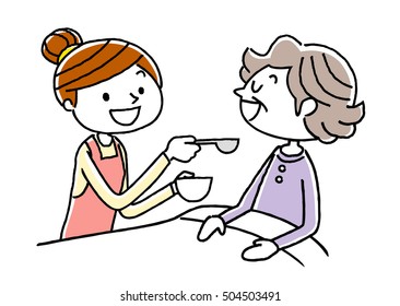 Young woman to help the diet of senior woman
