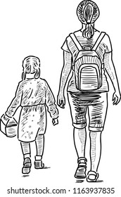 A young woman and her daughter go for a stroll