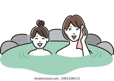 A young woman and her family entering a hot spring