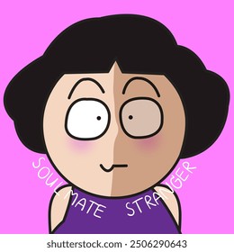 Young Woman With Her Half Soulmate Half Stranger Face Concept Card Character illustration
