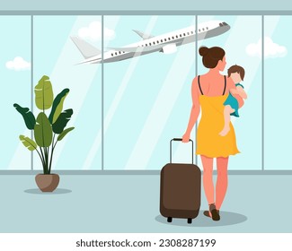 A young woman and her little girl were about to fly on an airplane trip. 