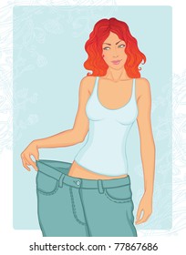 Young Woman in her old jeans after losing weight