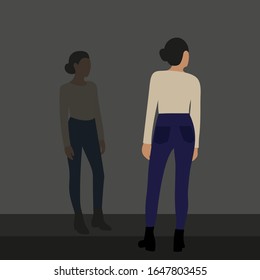 Young woman and her reflection