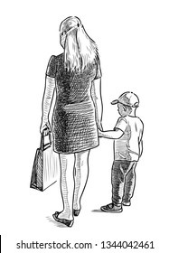 A young woman with her son waiting a bus