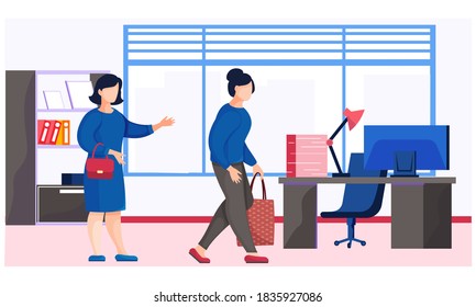 Young woman is holding a bag of groceries, walking in living room interior flat style vector. A girl returned from the store with purchases. Female character at home is engaged in household