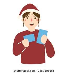 young woman holding bank card