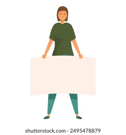 Young woman holding blank banner for your message