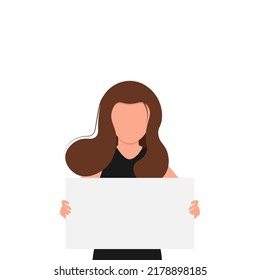 Young Woman holding blank card to support women rights. Protest against a ban on abortion. Women s right to legal abortion. Vector illustration in modern flat style for banner, web.Copy space for text