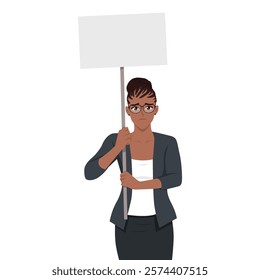 Young woman holding blank sign with a sad and concerned expression, advocacy or dissatisfaction. Flat vector Character Illustration