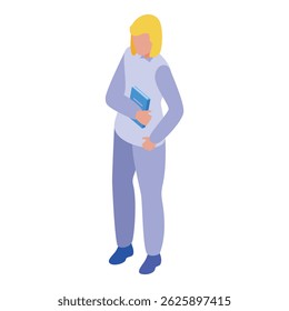 Young woman is holding a book while standing