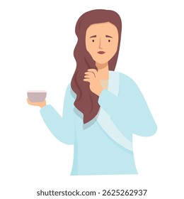 Young woman is holding a bowl of hair product and applying a hair mask