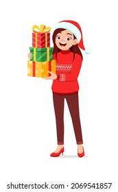 young woman holding box present in christmas