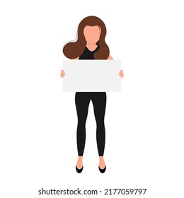 Young Woman holding card to support women rights. Protest against a ban on abortion. Women s right to legal abortion. Vector illustration in modern flat style for banner, web. Copy space for your text