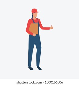 Young woman holding carton box. Carton box, shipping, delivery. Can be used for topics like professional, working, delivery service, internet trade