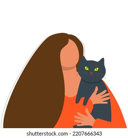 Young woman is holding a cat in her hands.