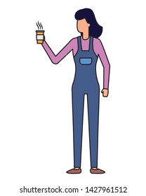 young woman holding coffee cup vector illustration