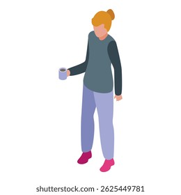 Young woman holding cup of coffee in her hand isometric icon