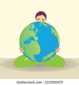 Young woman holding the earth globe