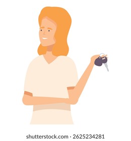 Young woman is holding keys and smiling while waiting