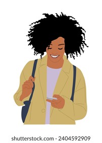 Young woman holding mobile phone vector isolated.