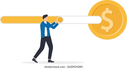 Young woman holding money. transaction process. Female doing money transfer in online banking. loading money to wallet. online payment. Vector illustration.

