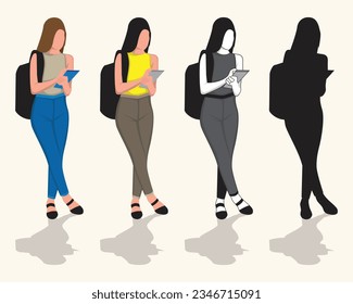 a young woman holding notepad vector
