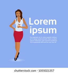 Young Woman Holding Paper Cup Of Coffee African American Businesswoman Over Copy Space Background