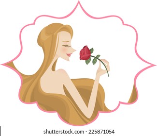 Young woman holding a red rose