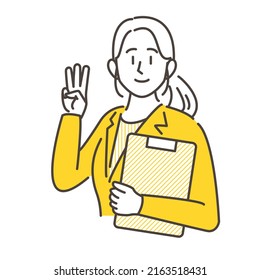 Young Woman Holding Up Three Fingers [Vector Illustration].