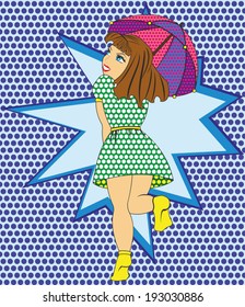 Young woman holding umbrella in the rain