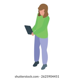 Young woman holding and using digital tablet, showcasing modern technology, connectivity, and communication in daily life