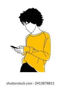 Young woman holding, using mobile phone vector.