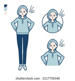 A Young woman in a hoodie with anger images.It's vector art so it's easy to edit.