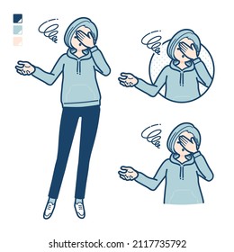 A Young woman in a hoodie with Discouraged head images.It's vector art so it's easy to edit.