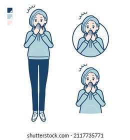 A Young woman in a hoodie with surprised images.It's vector art so it's easy to edit.