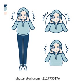 A Young woman in a hoodie with Warned loudly images.It's vector art so it's easy to edit.