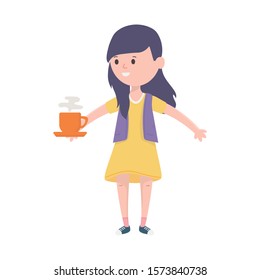 young woman with hot coffee cup vector illustration