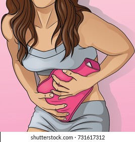 Young Woman With Hot Water Bottle On Stomach