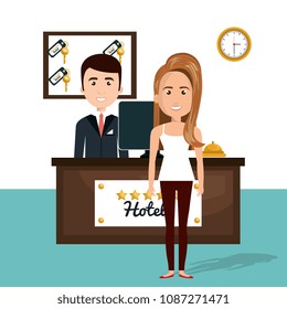 young woman in the hotel reception character scene