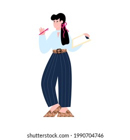 Young woman HR manager searching new employee, flat cartoon vector illustration isolated on white background. Human resources management and headhunting.
