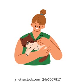 Young woman hugging cat. Pet owner. Human and feline animals friendship. Flat cartoon style vector illustration isolated on white background