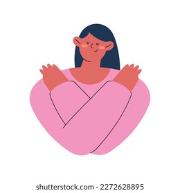 young woman hugging gesture character