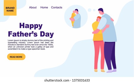 young woman hugging her father outside. father's day. Landing page template of family. web page design for website and mobile website. Vector illustration flat cartoon style
