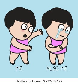 Young Woman Hugging Self Sad Concept Cartoon Character illustration