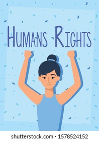 young woman with human rights label character vector illustration design