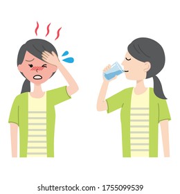Young woman hydrating, heat stroke