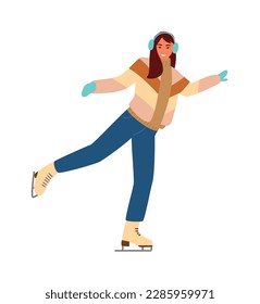 Young woman ice skating vector illustration. Winter sports. 